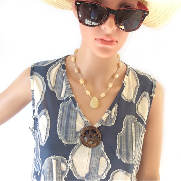 Blue and Cream Sleeveless Tunic Shark Bite Hem - Picture 4 of 6